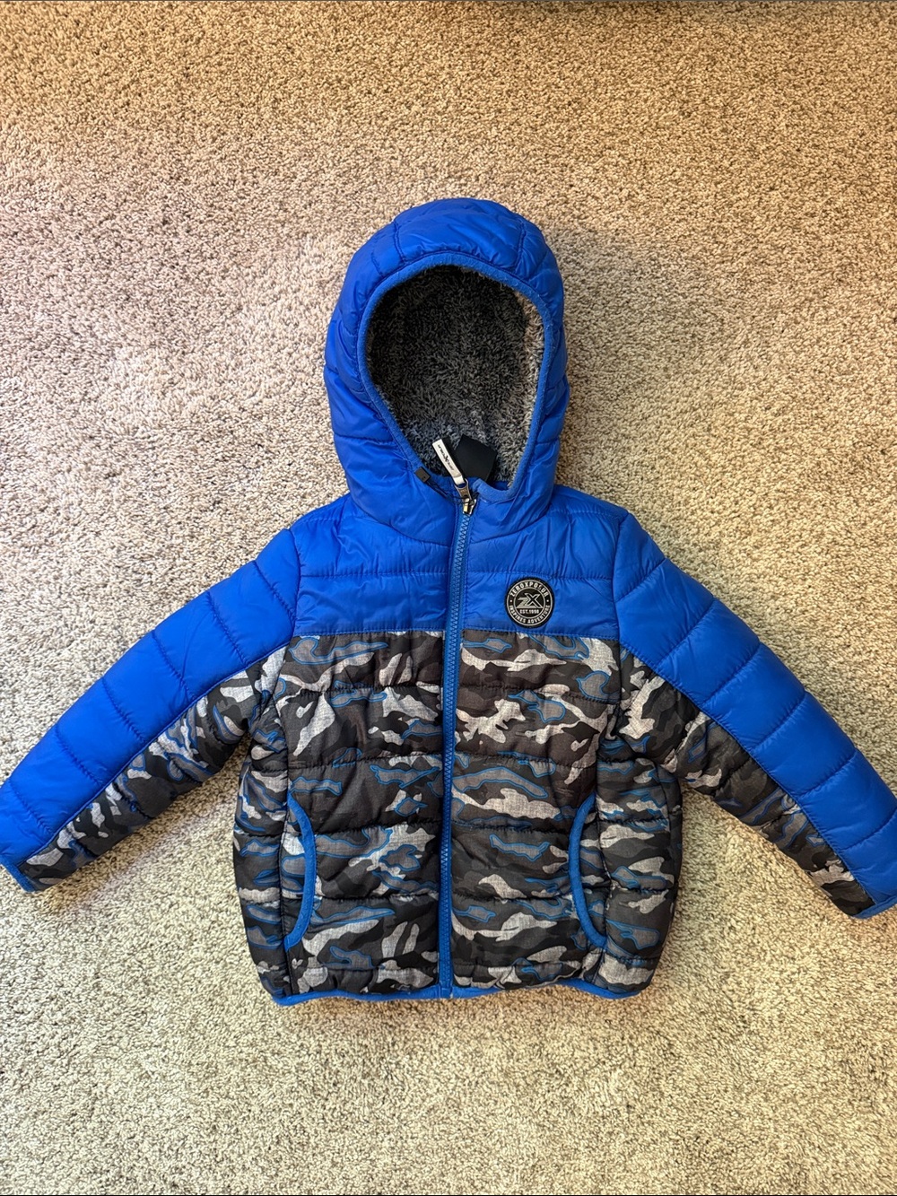 ZeroXposur Blue and Gray Camo Puffer Jacket with Hood